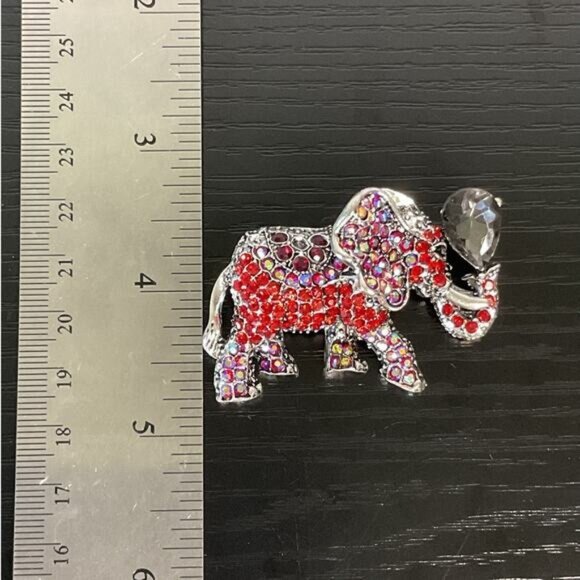 Red & Silver Rhinestone Elephant Brooch Pin - Picture 5 of 5